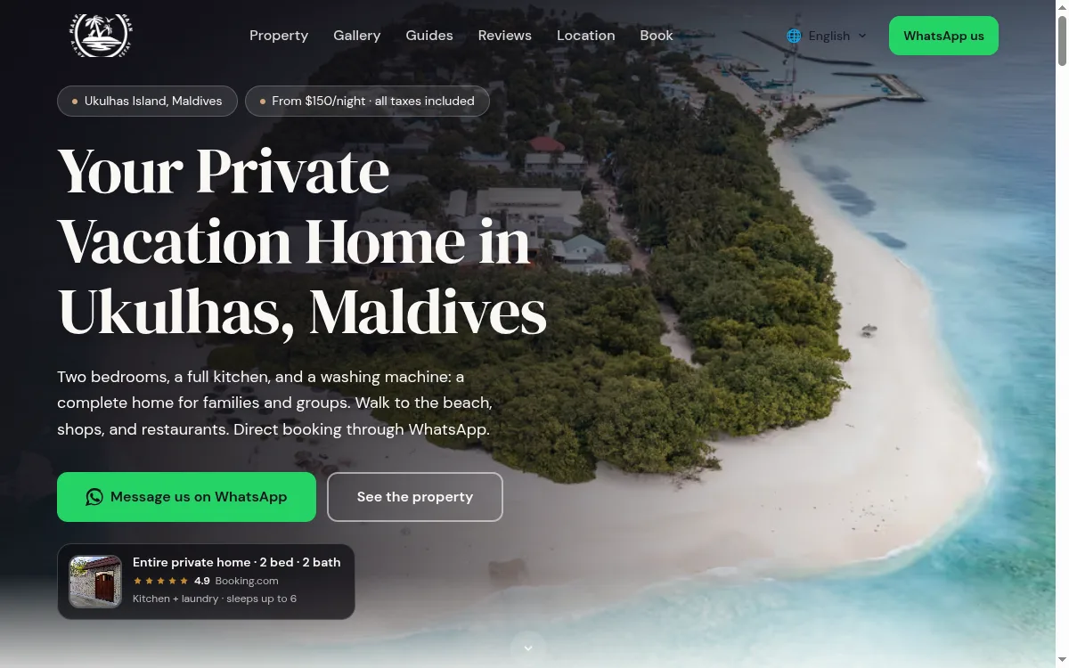Maafolhey Maldives vacation home website — island stay accommodation and booking